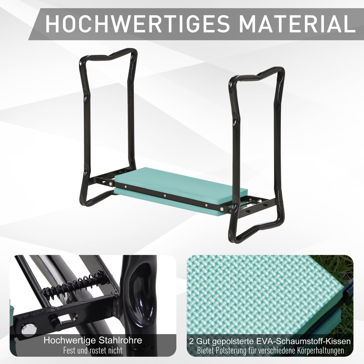 Outsunny Kniebank voor Tuinieren, Opvouwbare Tuinkruk, tot 150 kg, 58 x 28 x 49 cm, EVA-schuim, Staal, Donkergroen