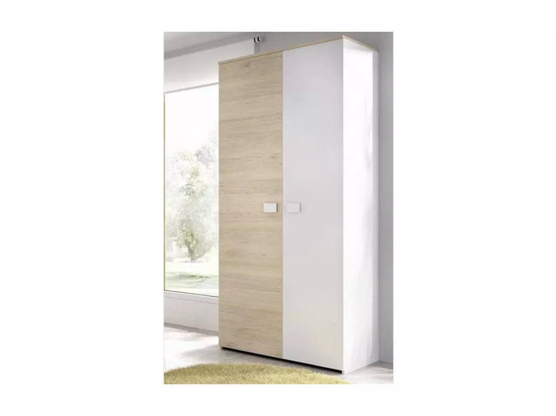 Garde-robe 2 portes Dcantla, Meubles de chambre, Penderie de plain-pied, Placard à vêtements, 90x53 h202 cm, Blanc et Chêne clair