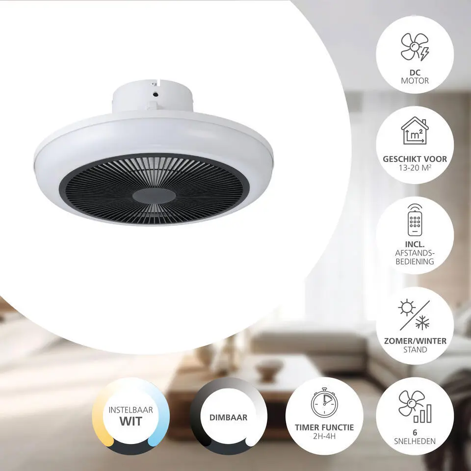 EGLO Sayulita Plafondlamp met ventilator - DC LED-CCT - Wit/Zwart