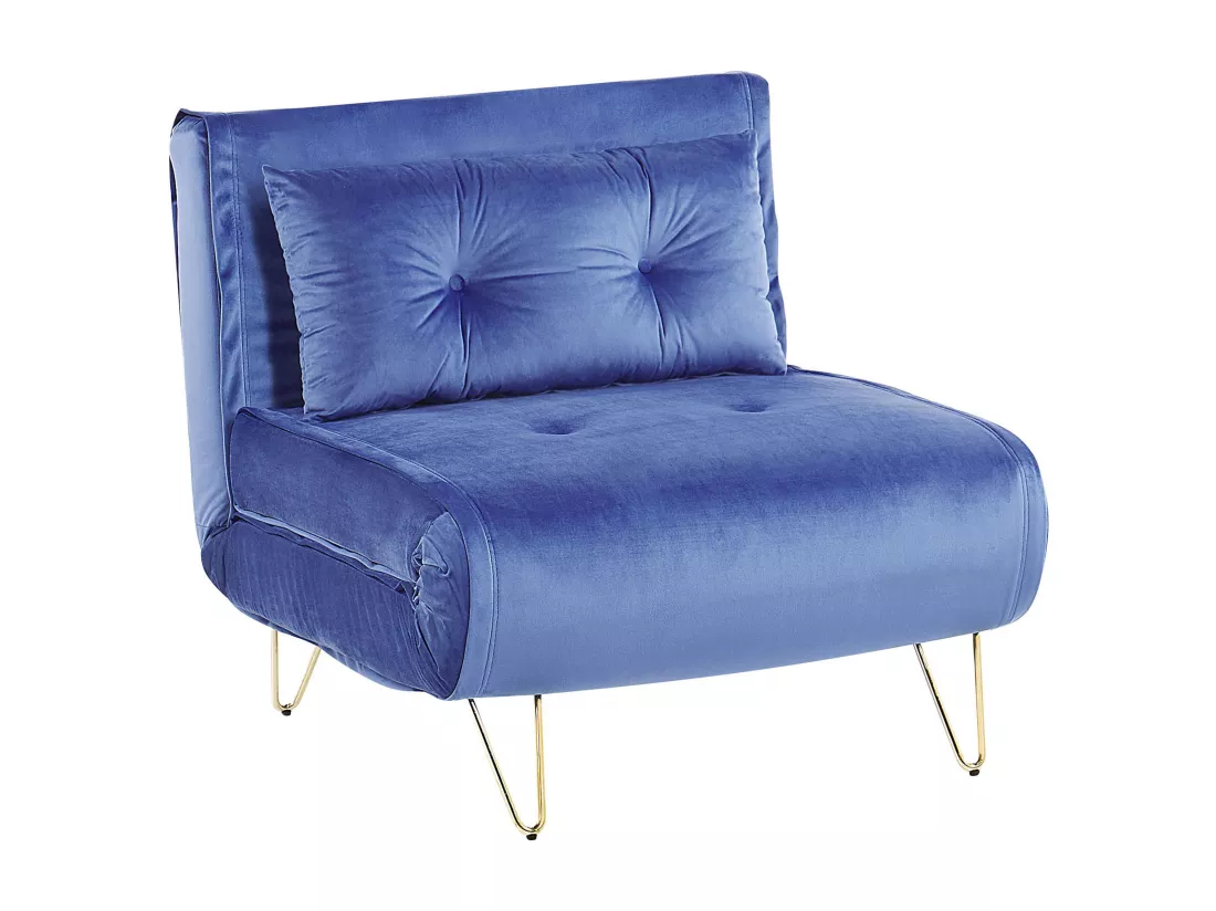 Banquette convertible 1 place en velours bleu marine VESTFOLD