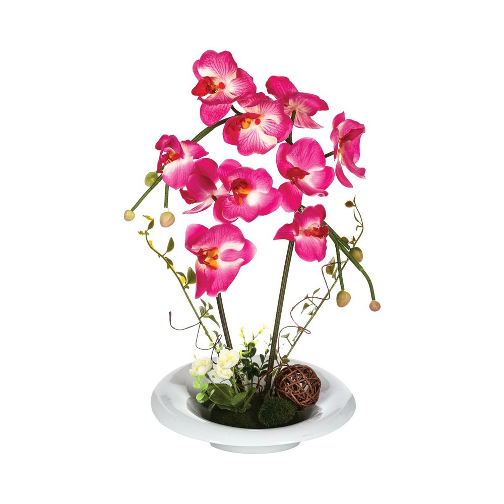 Composition florale d'orchidées artificielles vase en céramique h 40 cm