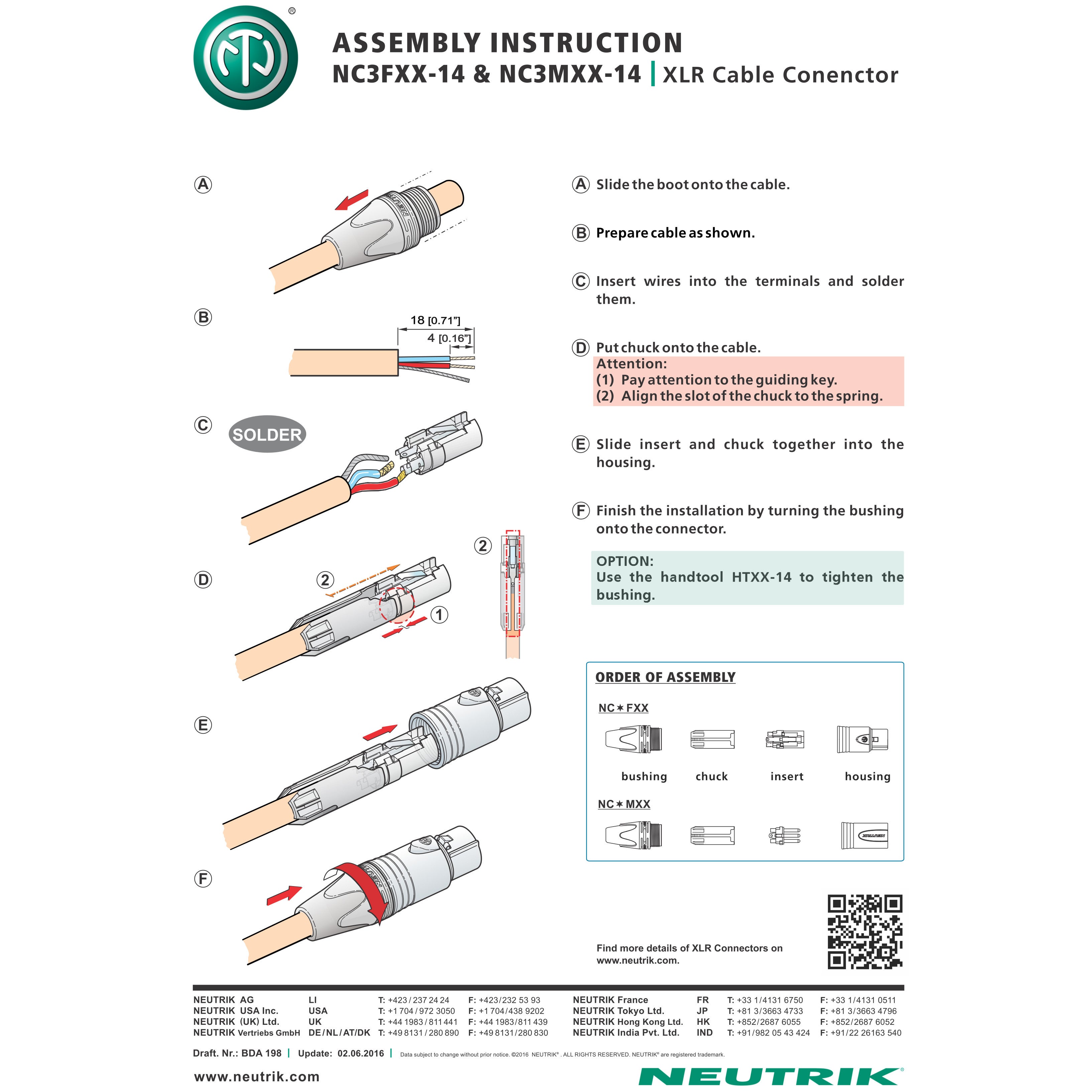 Neutrik NC3FXX-14 XLR kabeldeel 3-p female zwart voor kabel 8-10mm O.D.
