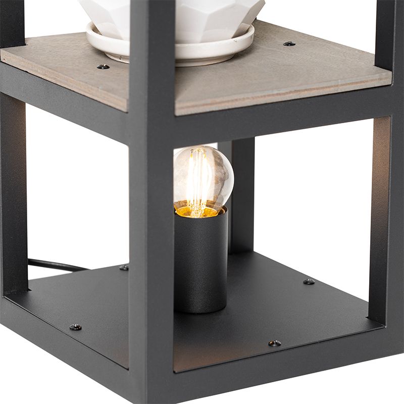 Industriële tafellamp zwart met hout - Cage Rack