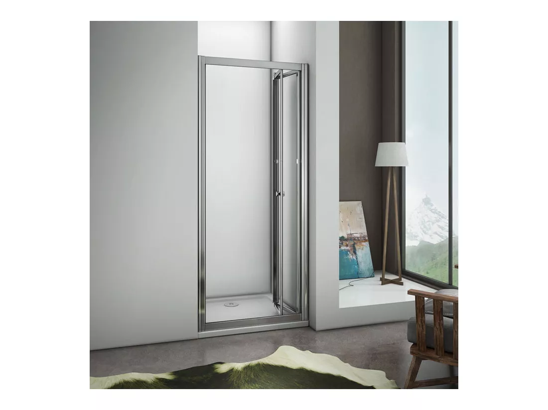 Porte de douche 80x185cm, porte de douche pliante en verre securit clair installation en niche