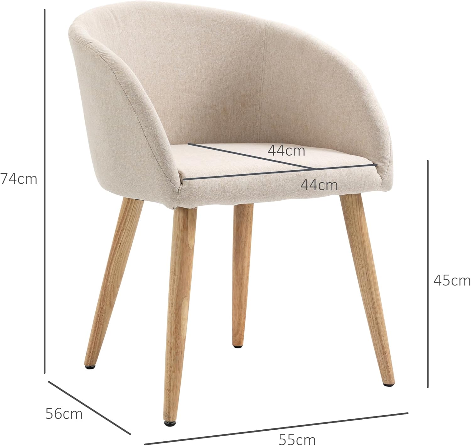 HOMCOM Esszimmerstühle 2er Set Küchenstuhl mit Rückenlehne, Leinen-Optik, modern Polsterstuhl mit Armlehne, Holzbeine, Sessel für Esstisch, Essstuhl für Lounge Wohnzimmer Esszimmer, Beige