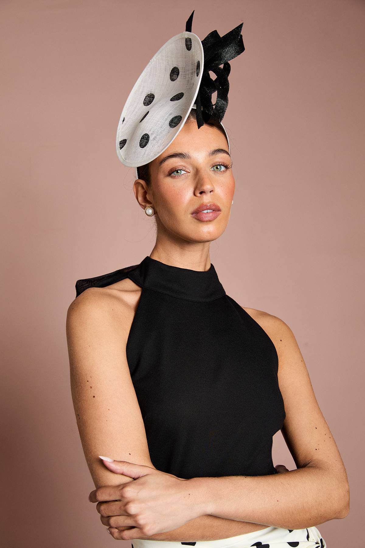 Coast Bibi Fascinator Lisa Tan À Pois Imprimés Avec Disque Et Boucle