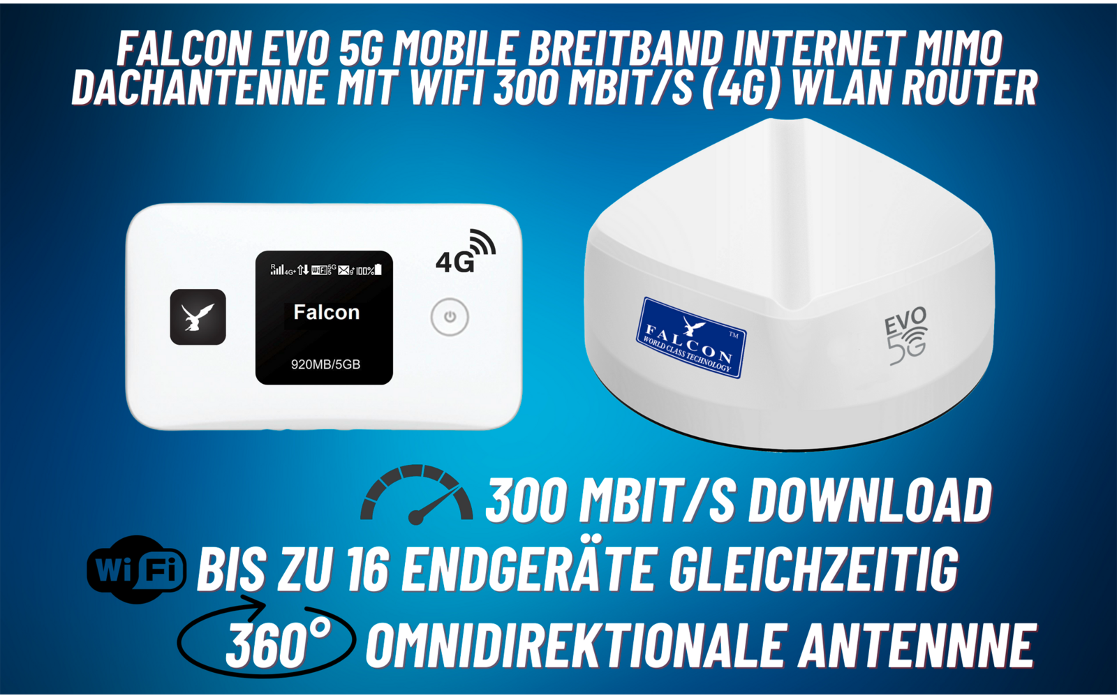 Falcon EVO 5G LTE Internet Dachantenne mit mobilem 300 Mbit/s 4G Router
