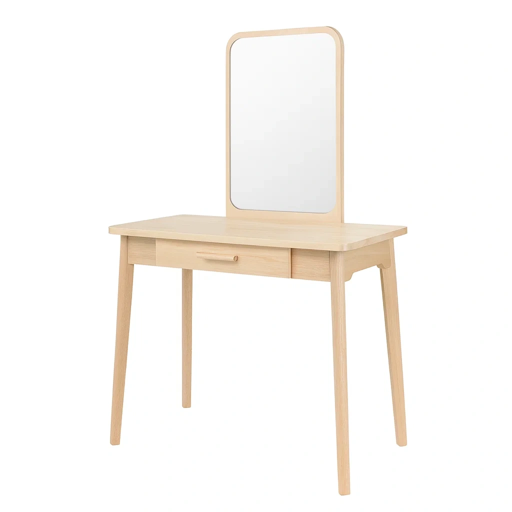 Coiffeuse en bois avec miroir rectangulaire et tiroir