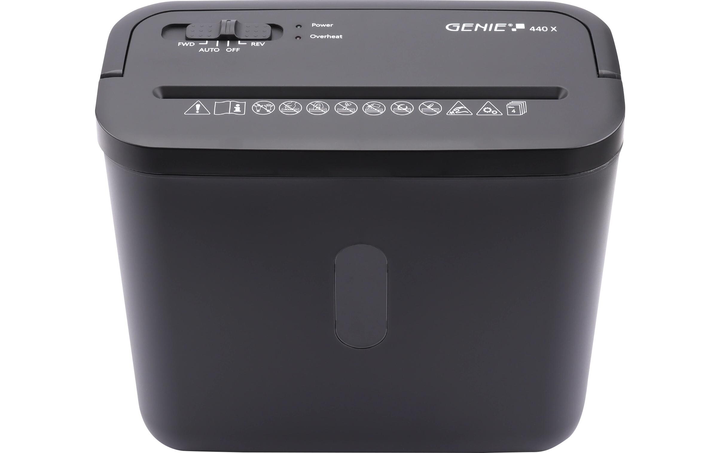 Aktenvernichter 440X Schwarz P4, 4 BlattKompakter Aktenvernichter im Partikelschnitt für bis zu 4 Blatt DIN A4 (80 g/m²) pro Arbeitsgang