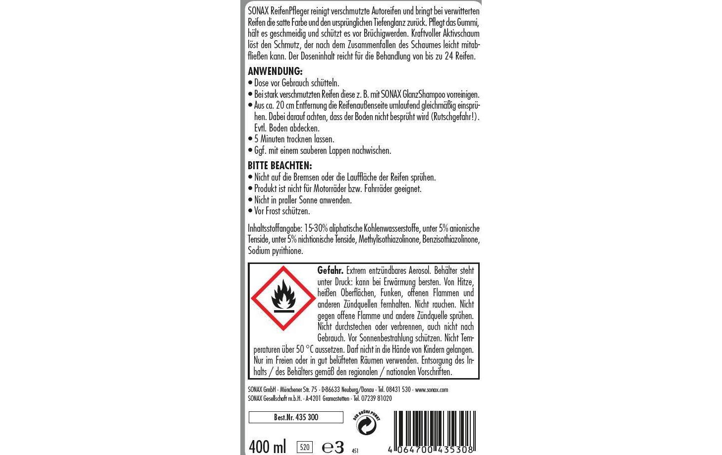 Pneureiniger Reifenpfleger 400 mlReifenpfleger und Reifenschwärzer für Werterhalt