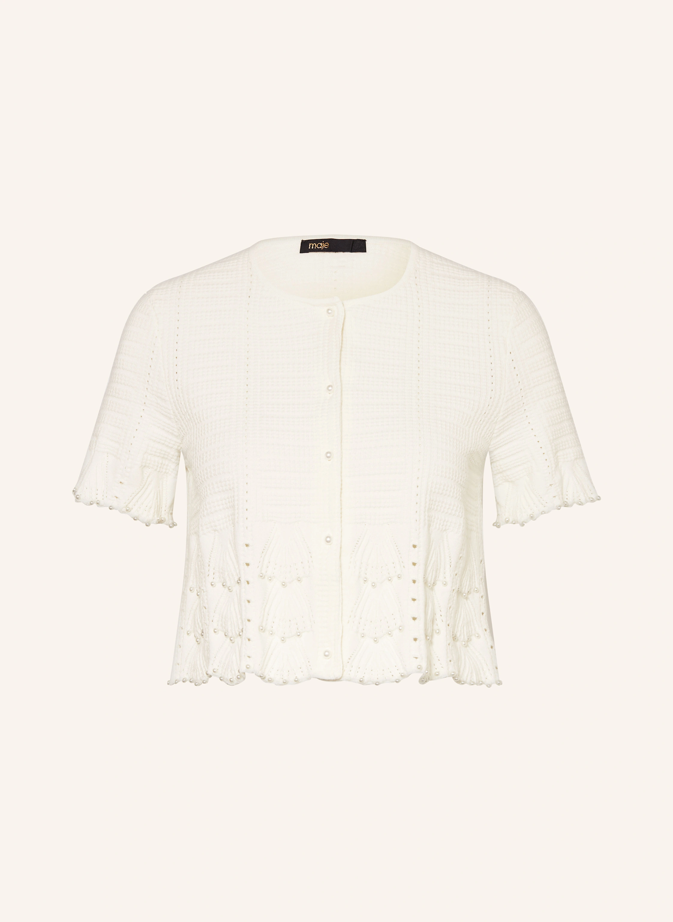 maje Cropped-Strickshirt mit Schmuckperlen