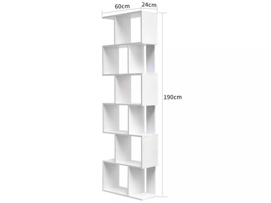 Bibliothèque Blanche moderne avec 6 étagères en Bois Bureau Salon