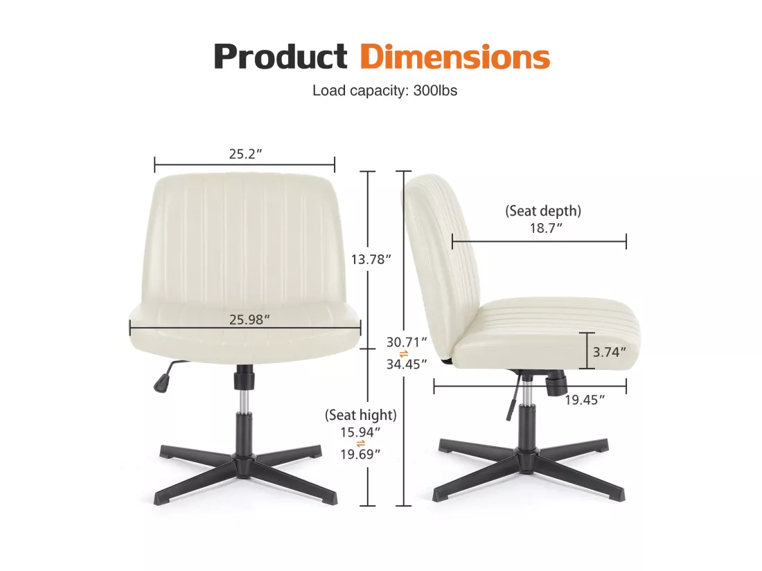 Chaise de bureau,Chaise à pieds croisés,Chaise de bureau sans bras,PU,Blanc