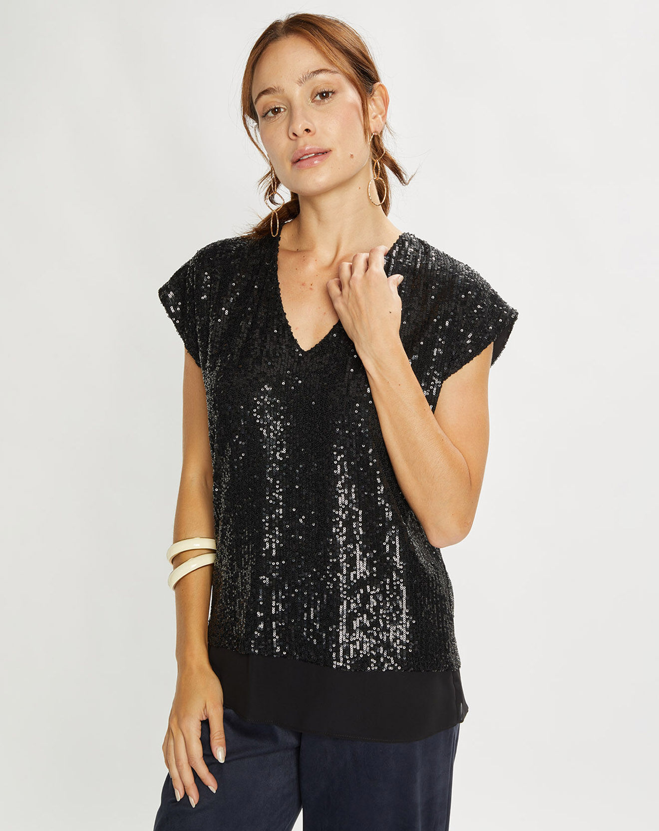 Lauren Vidal Top Canyon à sequins noir