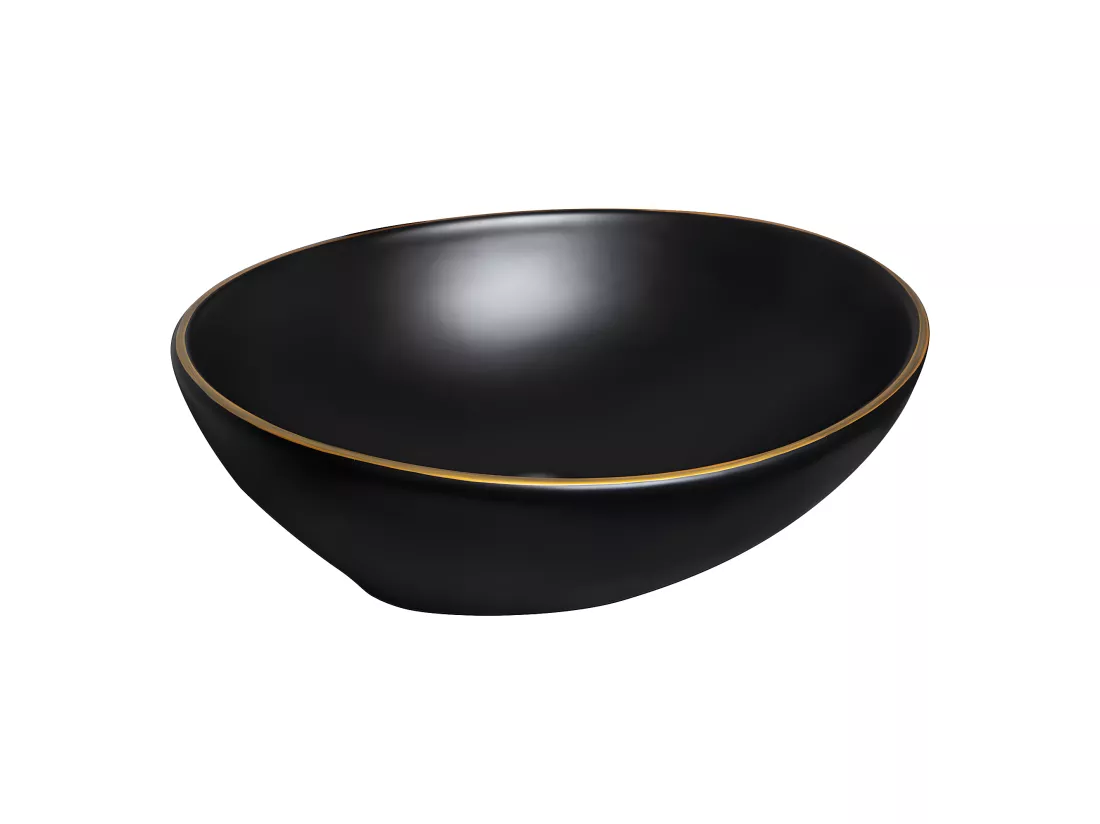 Vasque à poser ovale en céramique FORMOZA noir liseré doré 41.5 x 33.5 cm