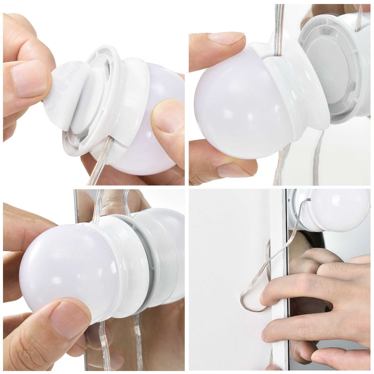 Juskys Schminktisch Lichterkette 8 W - 10 LED Lampen & USB - 3 Farbtemperaturen - Beleuchtung - Weiß