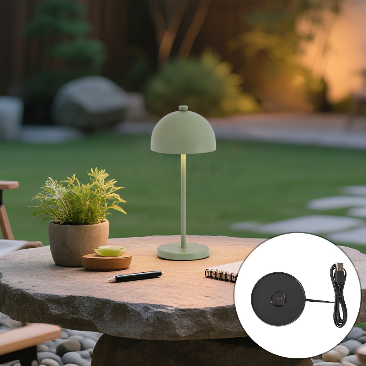 Tafellamp groen incl. LED IP54 oplaadbaar met laadstation - Squirrel