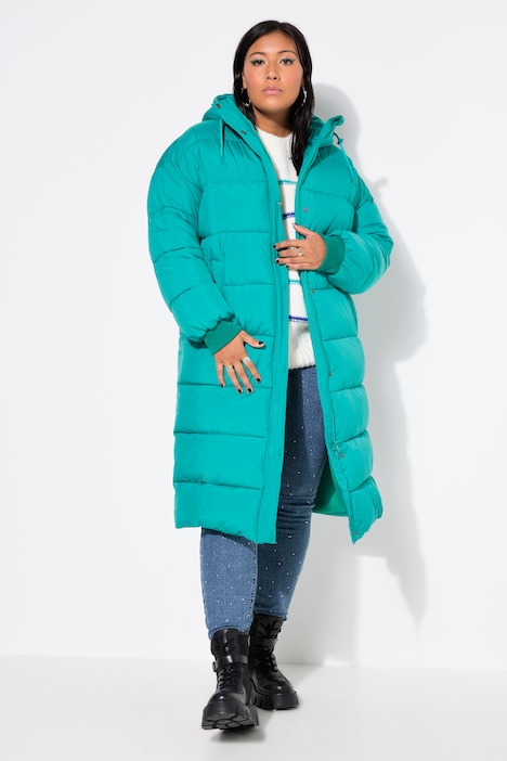 Steppmantel, oversized, abnehmbarer Schal, Kapuze