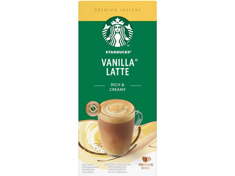Starbucks Instant Kaffee Vanilla Latte 5 Stück Getränkepulver auf der Basis von löslichem Kaffee mit Vanillegeschmack