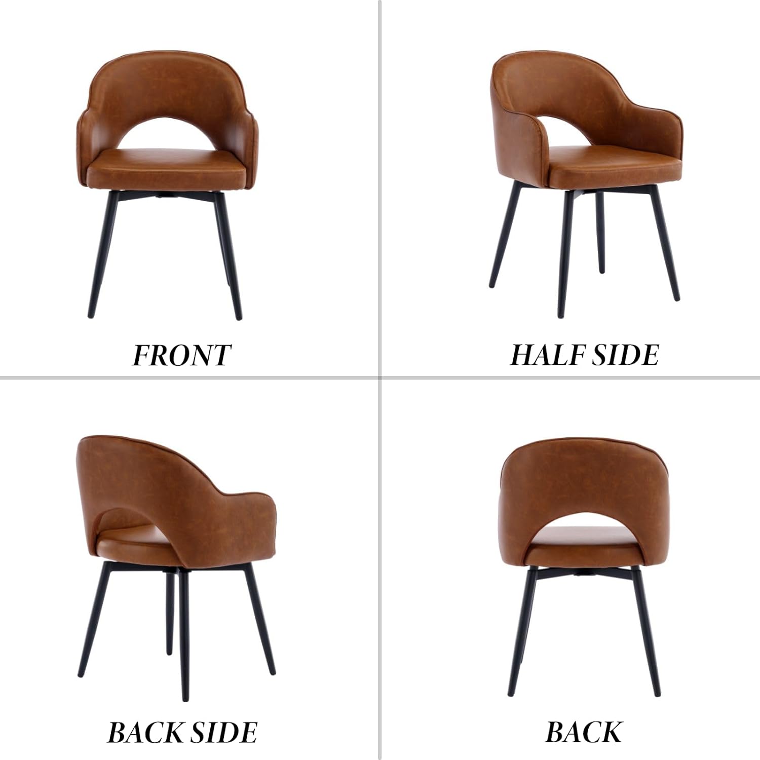 Esszimmerstühle 2er Set, Drehbare Küchenstühle mit  Armlehne PU-Kunstleder Polsterstuhl Metallbeine für Esszimmer/Restaurant/Wohnzimmer, Braun