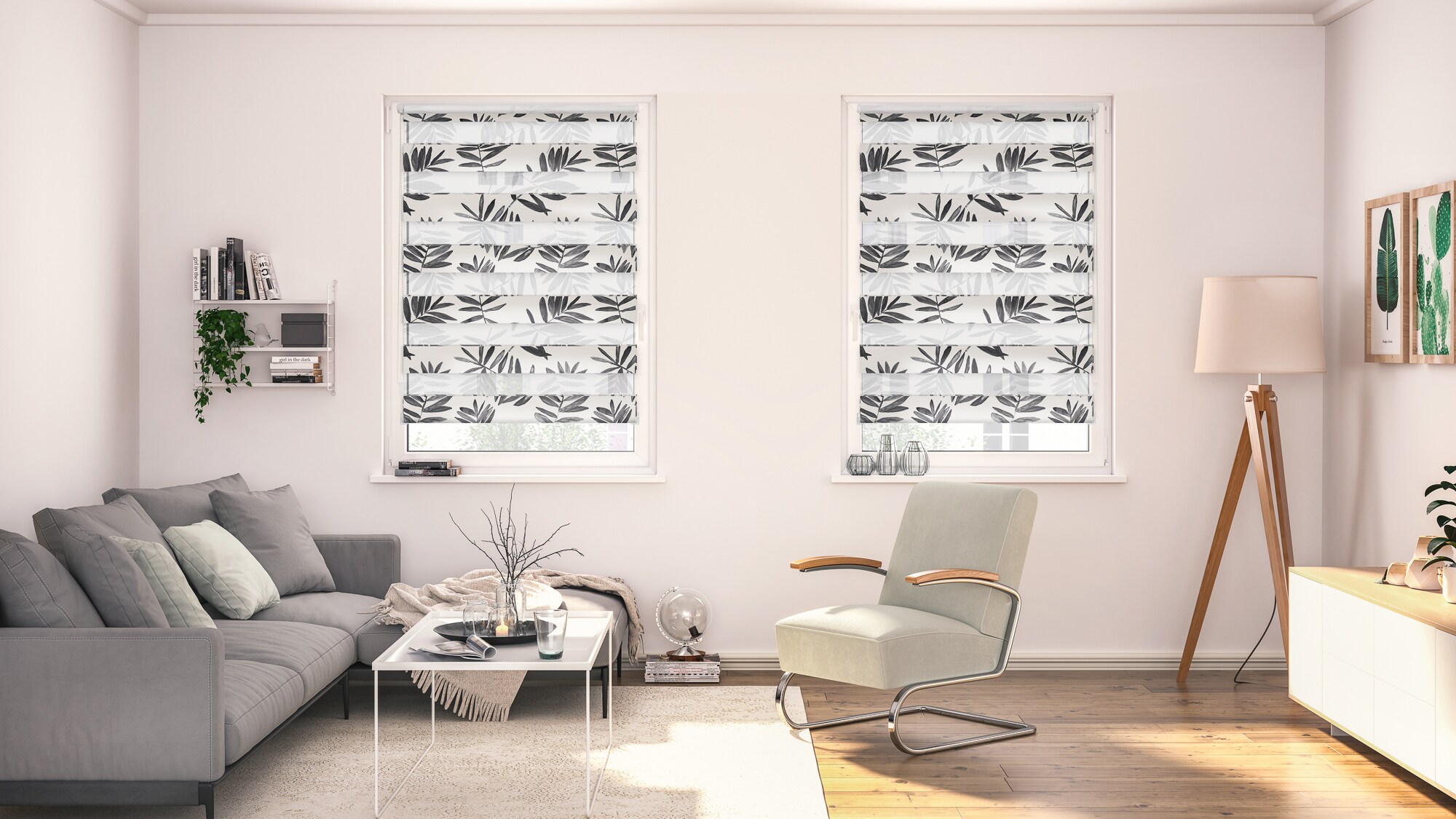 Lichtblick Duo Rollo Klemmfix, ohne Bohren, blickdicht, Black Watercolor Branches - Schwarz