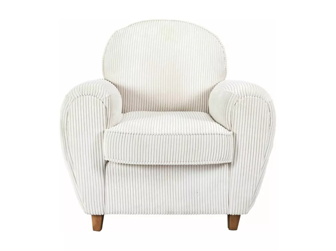 GANDY - Fauteuil Club Tissu Velours Côtelé Beige