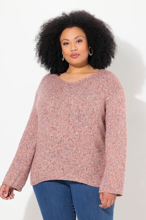 Pullover, melierter Feinstrick, V-Ausschnitt, Langarm