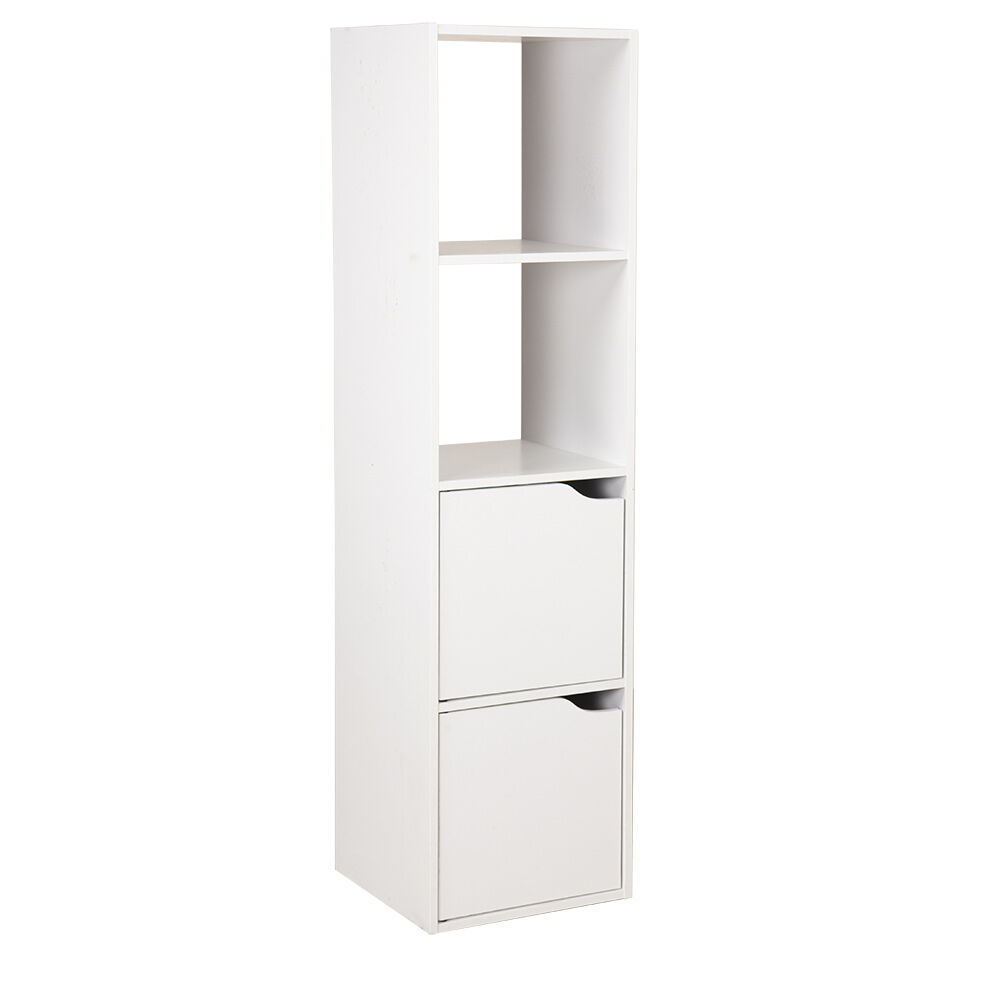 Colonne étagère Adam bois blanc 2 niches 2 portes H.120 cm