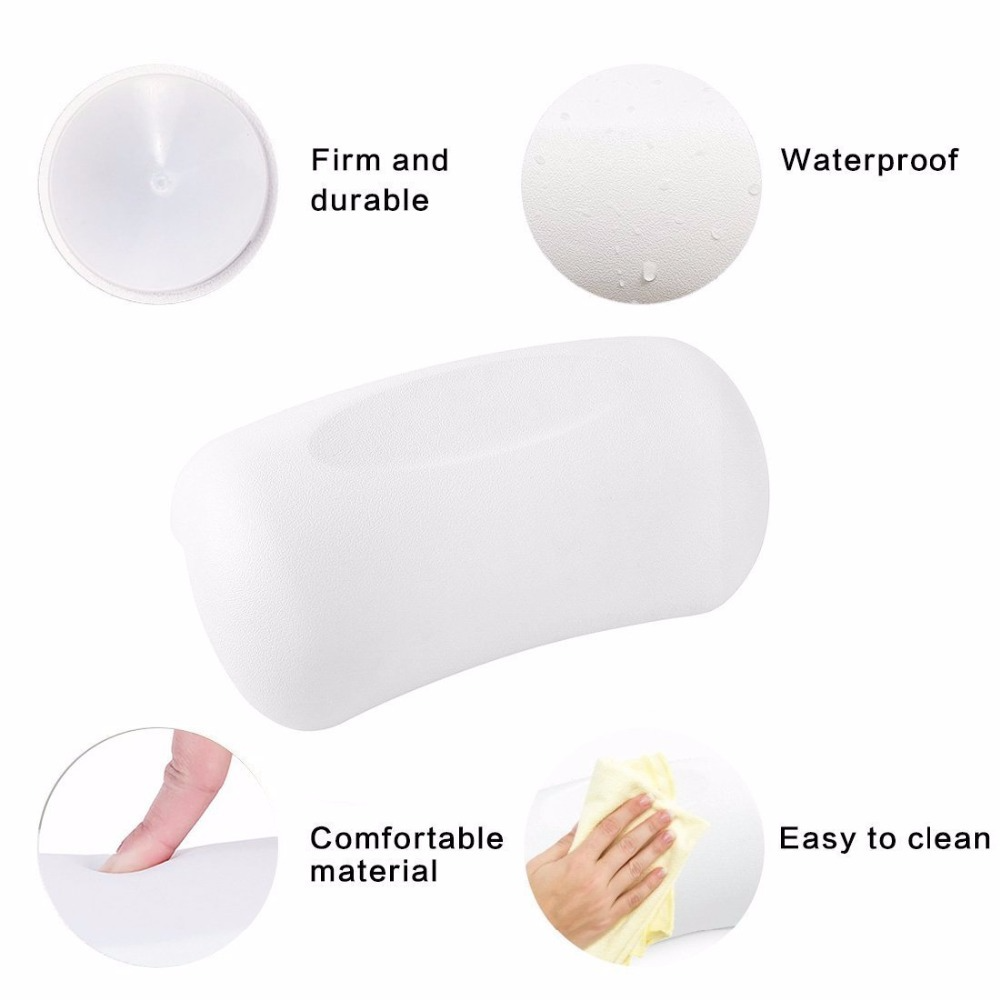 (25x13cm) Schaumstoff Badewannen Kissen Ergonomisches Nackenkissen Kopfstütze mit 2 Saugnäpfen - Weiss