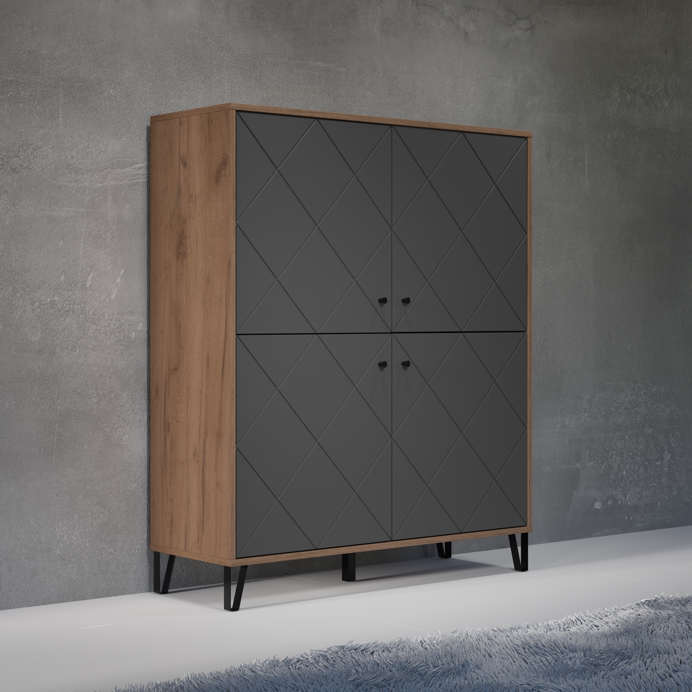 PLACES OF STYLE Highboard »Molveno« 1 Stk. tlg. Highboard mit 4 Türen & Soft-Close - (B/T/H) 123/40/136 cm