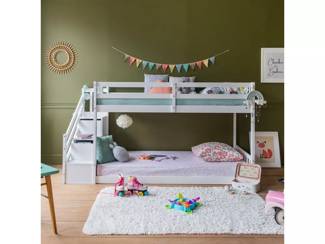 Lits superposés pour enfants 190x90cm blanc CELESTINE - HAPPY GARDEN