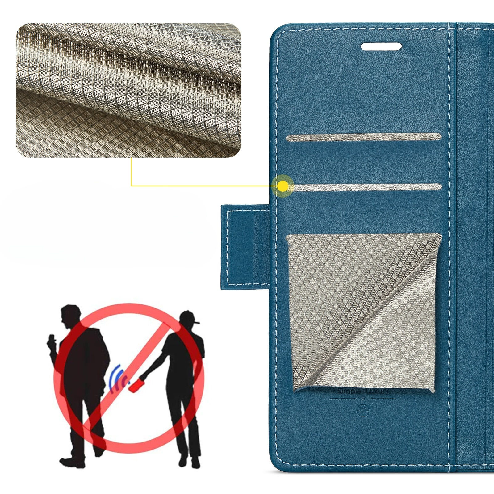iPhone 17 Pro Leder Tasche Flip Wallet Etui mit Kartenfächern Litchi Look (RFID Schutz) - Blaugrün