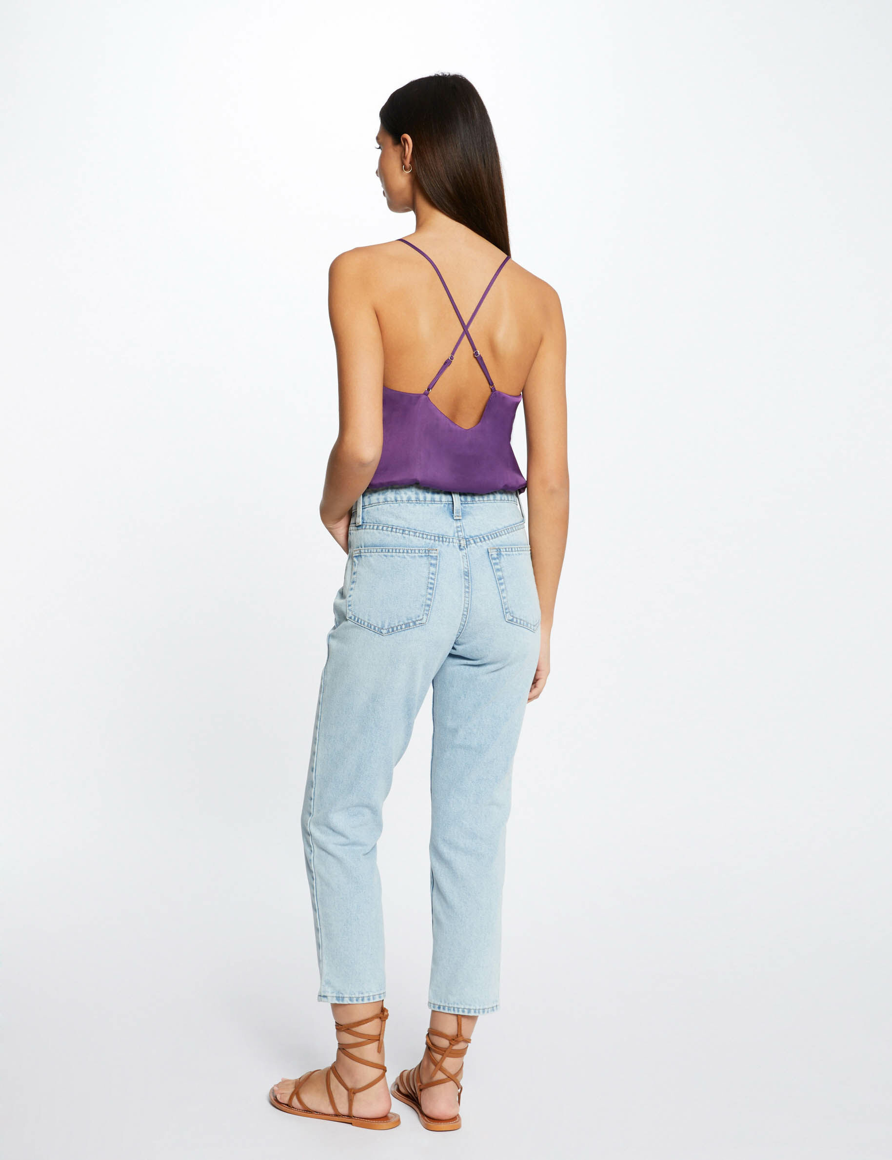 Blouse bretelles fines froncée violet fonce femme - violet_fonce