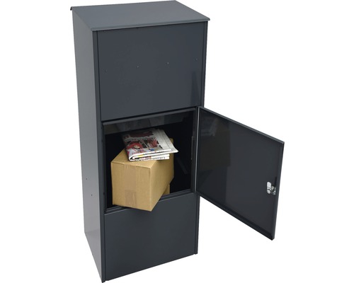 MEFA pakketbrievenbus, gegalvaniseerd staal, BxHxD 421/1010/344 mm, Eiken 481, antracietgrijs RAL 7016, glanzend, achteringang