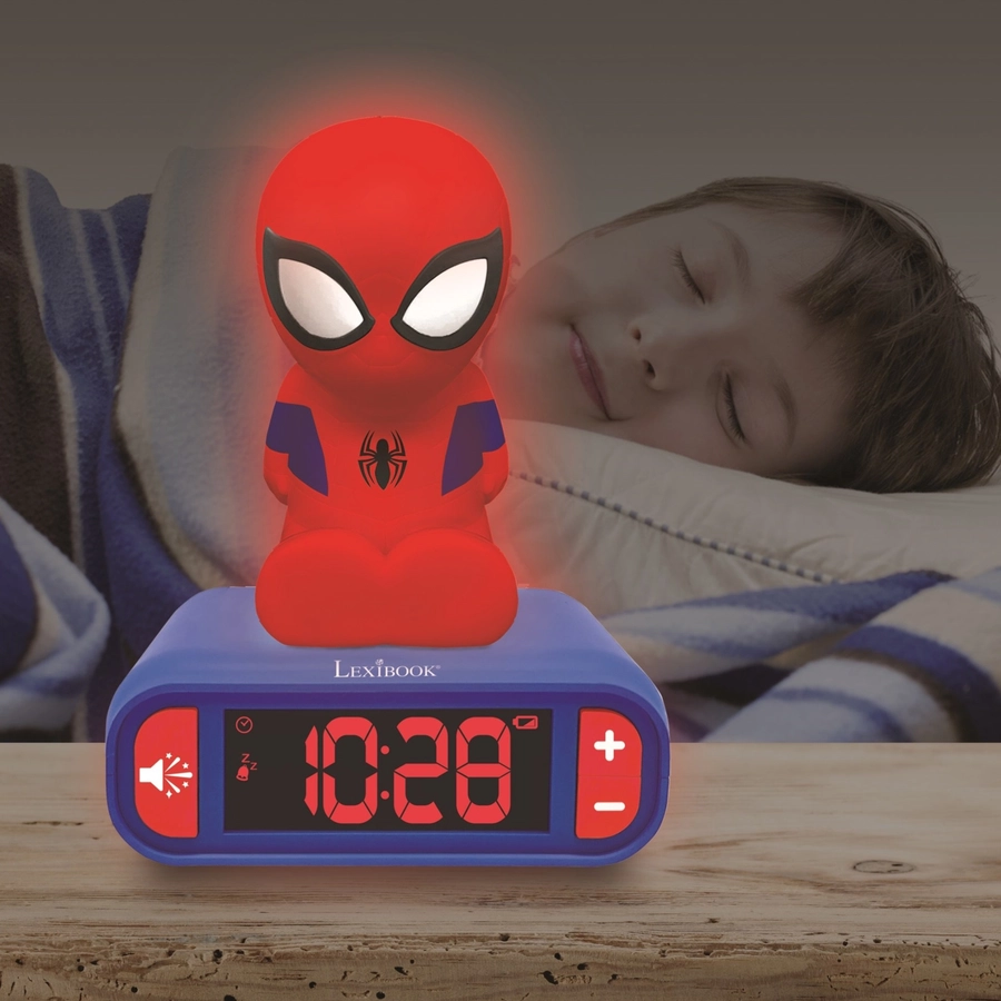 LEXIBOOK Spider-Man Wecker mit 3D Nachtlicht-Figur