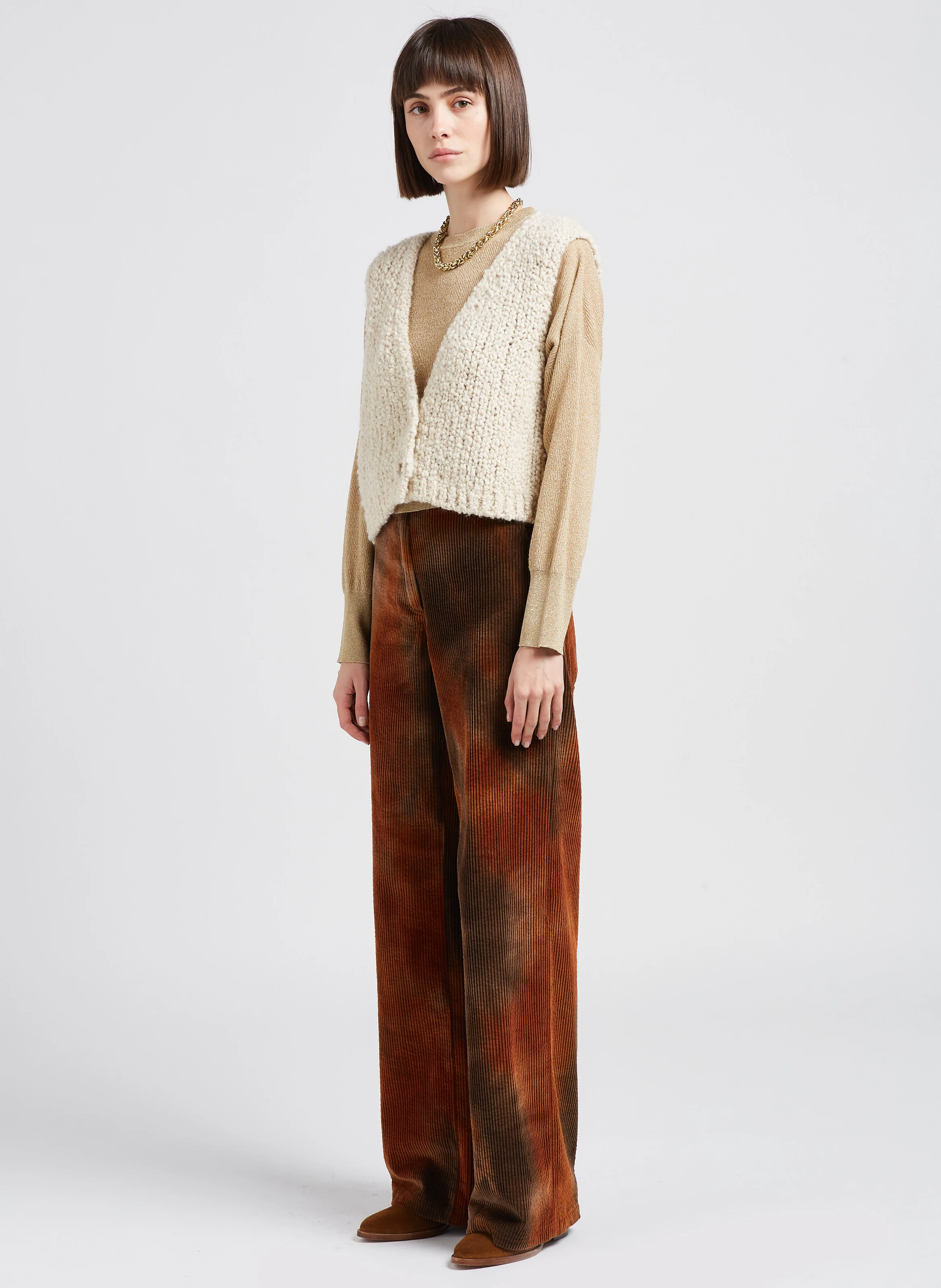 DESIRE - Pull col rond en maille métallisée | Beige