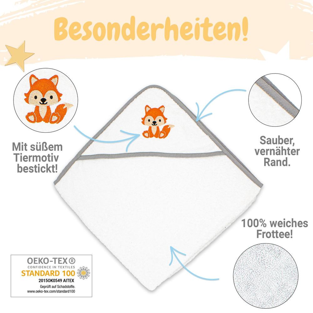 Babykajo Kapuzenhandtuch 80x80cm + 2 Waschlappen - Weiches Babyhandtuch OEKO Text zertifiziert