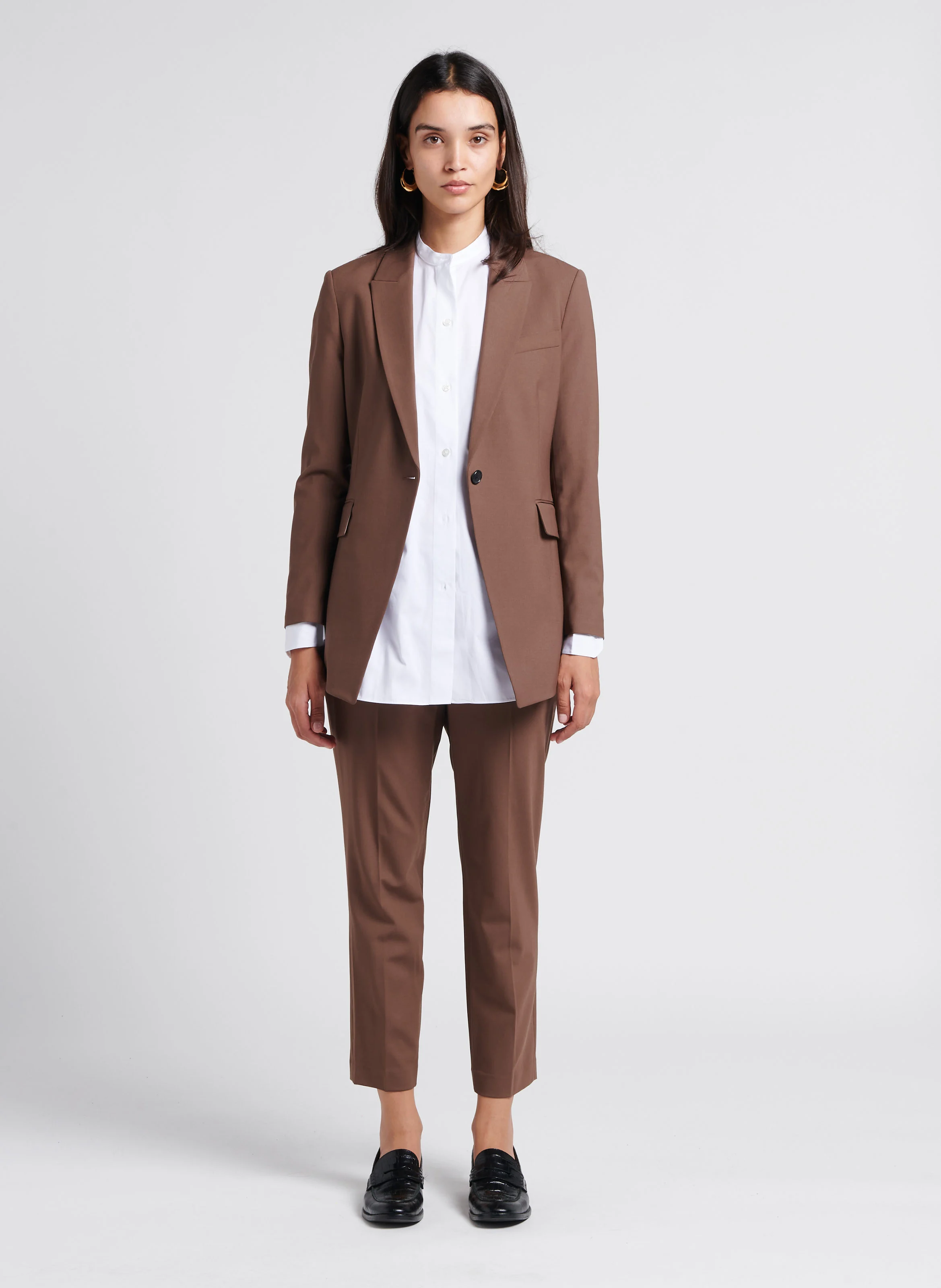 Blazer col tailleur en laine | Marron