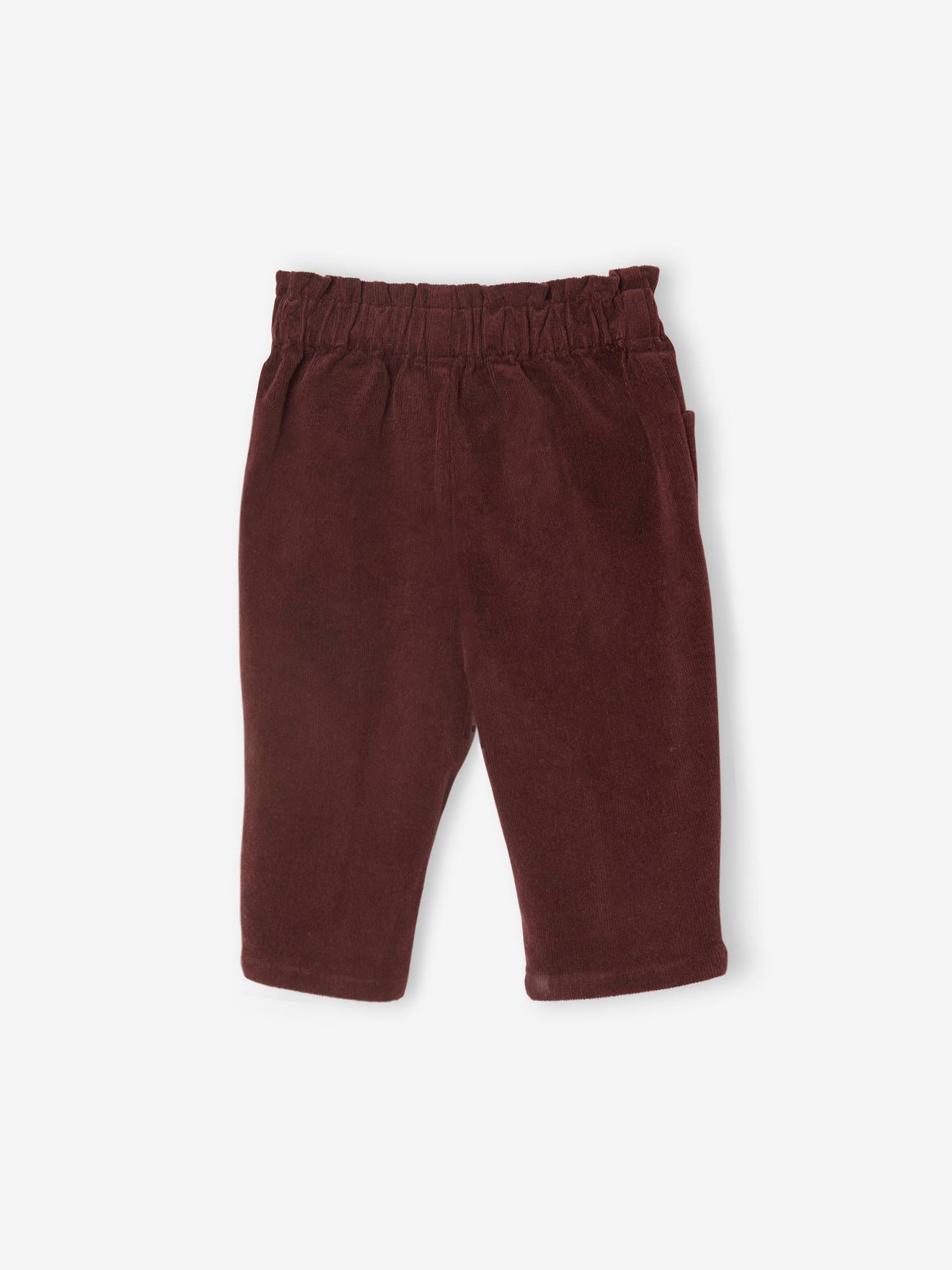 Calças de bebê lisas de veludo vermelho escuro