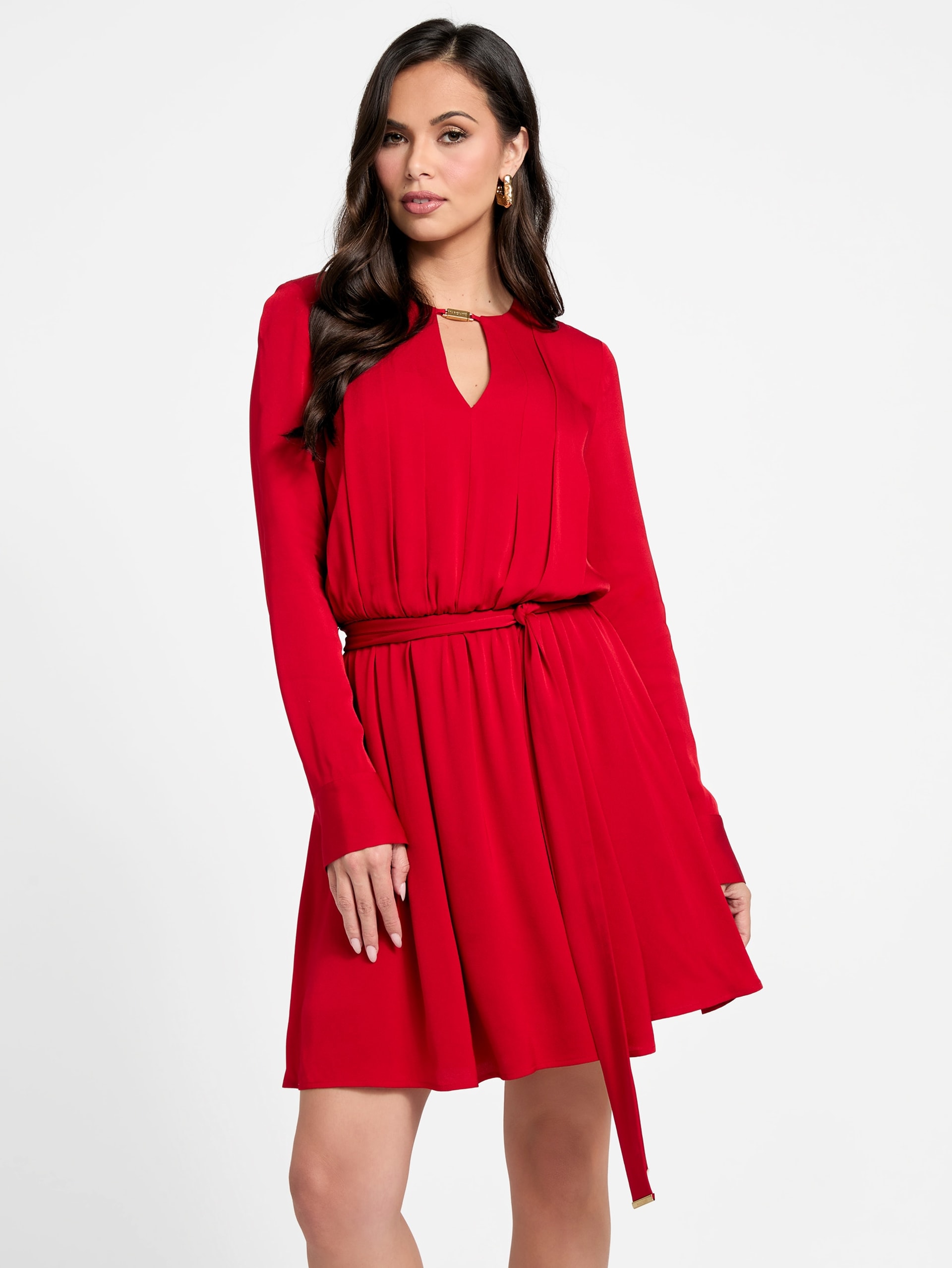 Vestido Anita com decote em forma de fechadura e cinto