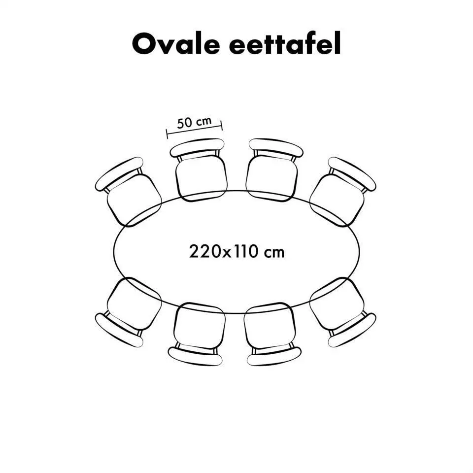 QUVIO Eettafel Sofia – Ovaal – 220x100 cm – Kruispoot - Naturel