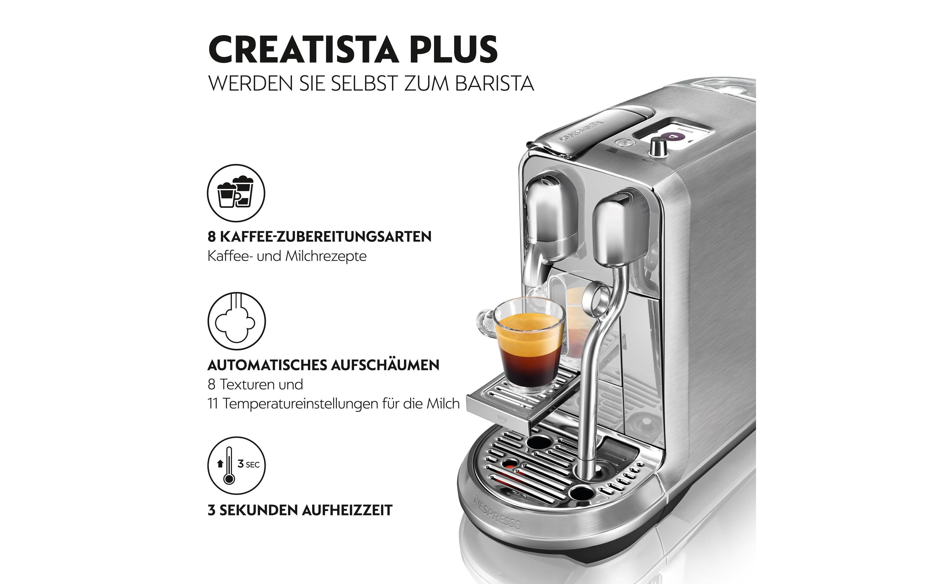 Kaffeemaschine Nespresso Creatista Plus SNE800BSS Silber<br>Kapselmaschine der Original Line für Kaffeespezialitäten in Barista-Qualität
