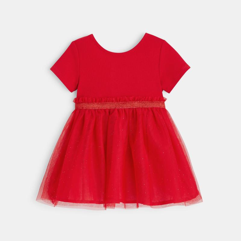 Robe de fête bi-matière et bloomer rouge bébé fille Rouge
