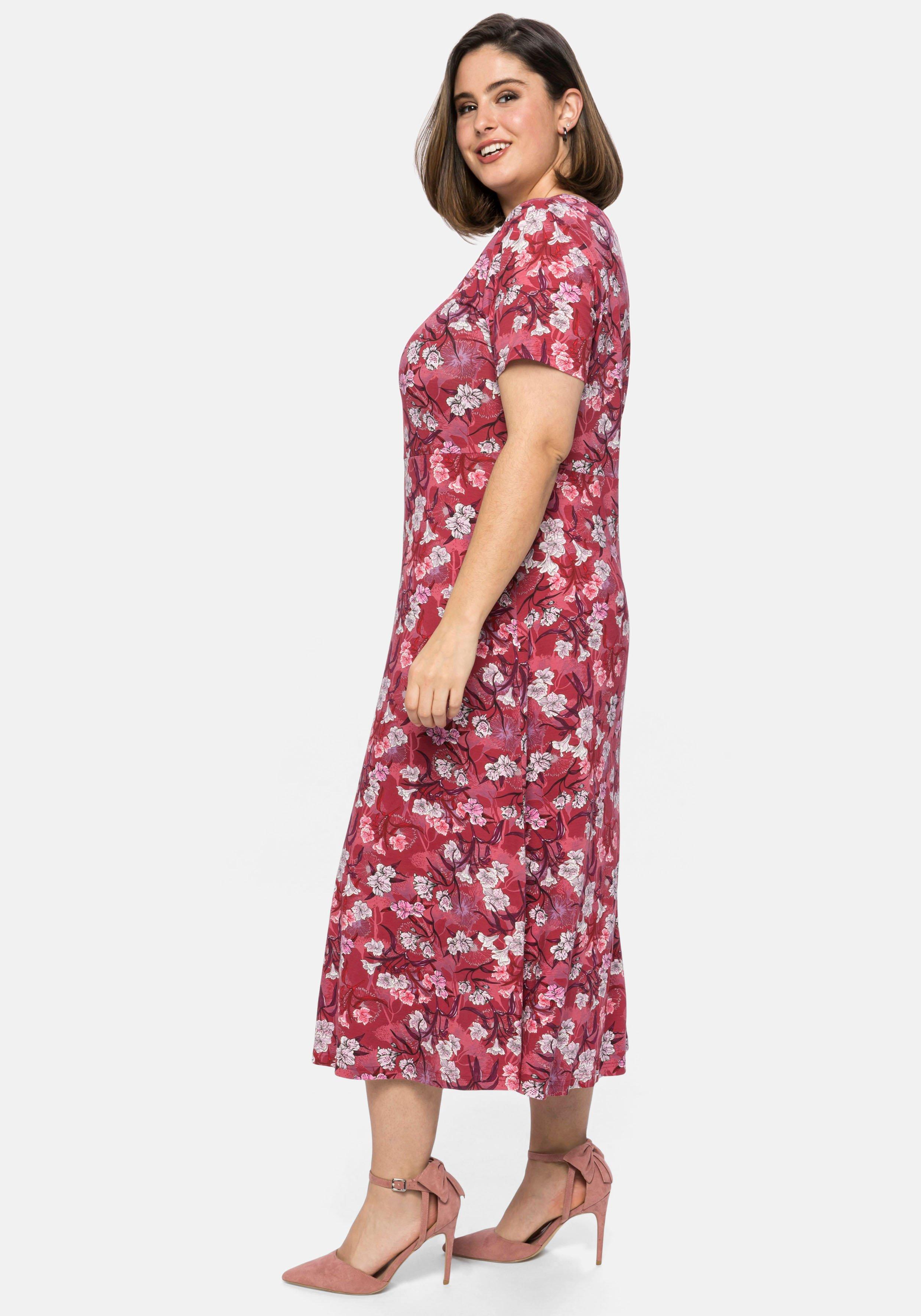 Jerseykleid mit Blumendruck, in Midi-Länge
