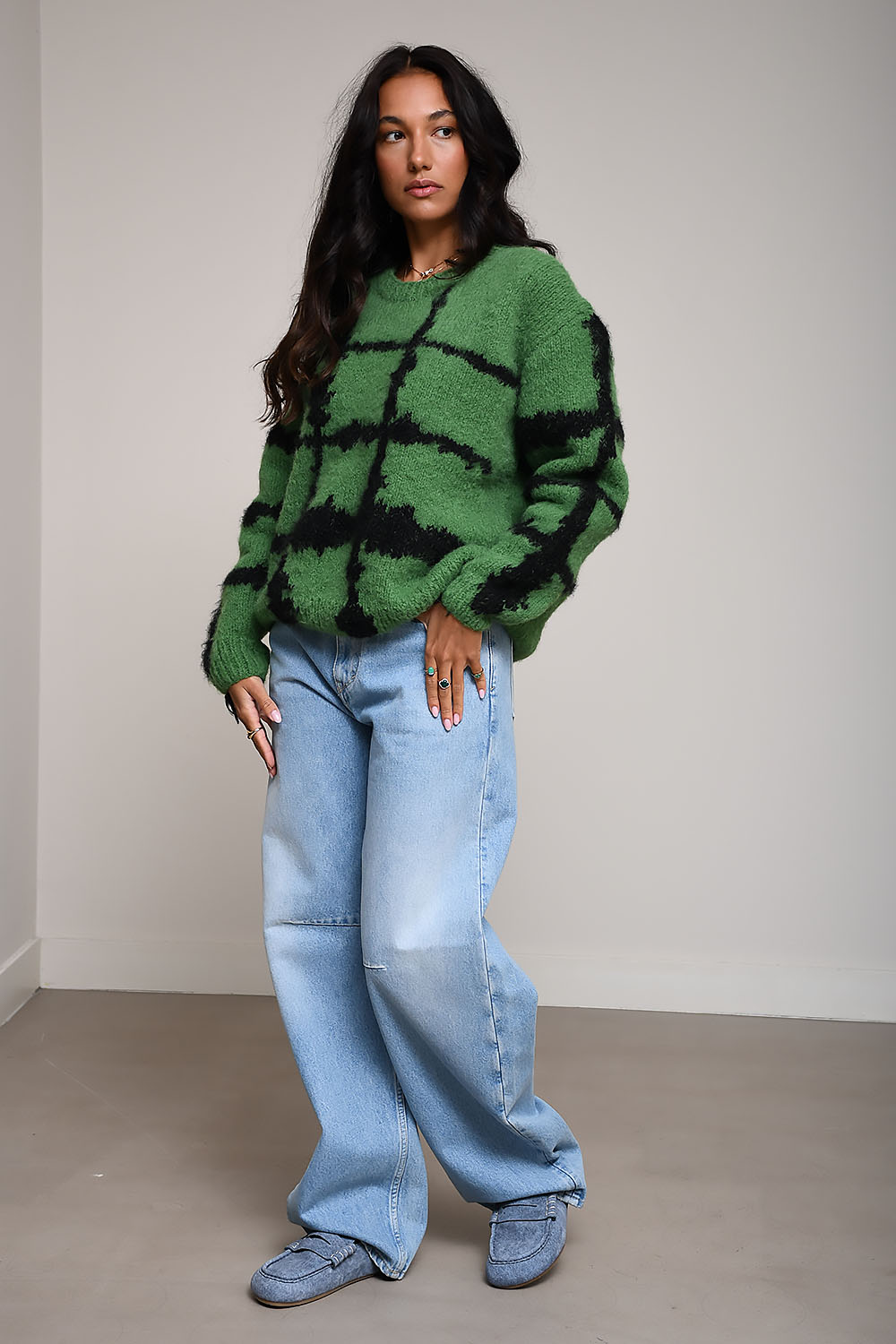 Windowpane checked sweater