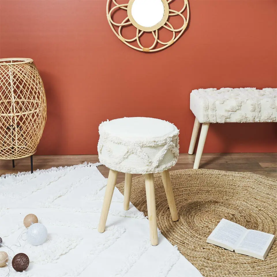 Home Deco Factory Bijzet krukje model Macrame - naturel - H41 cm