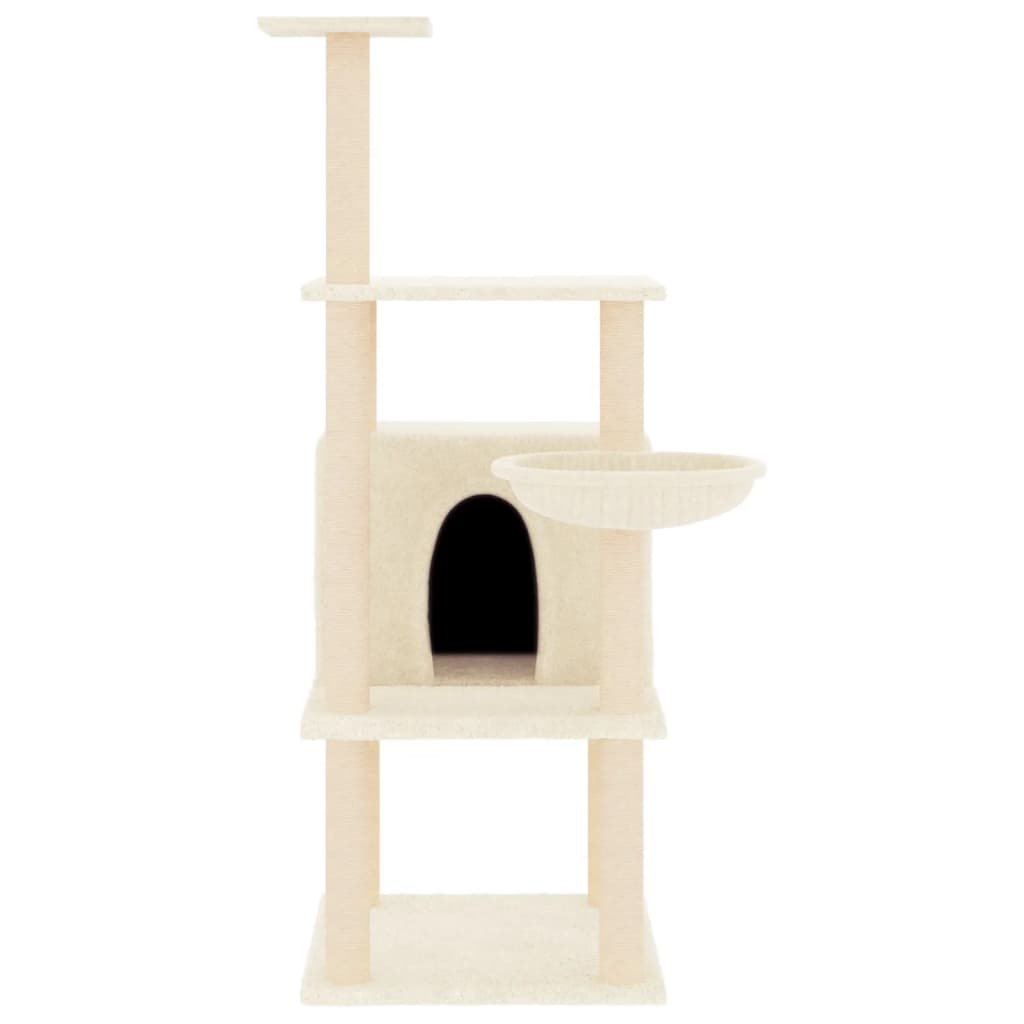 arranhador para gatos vidaXL com postes de sisal, creme, 132 cm