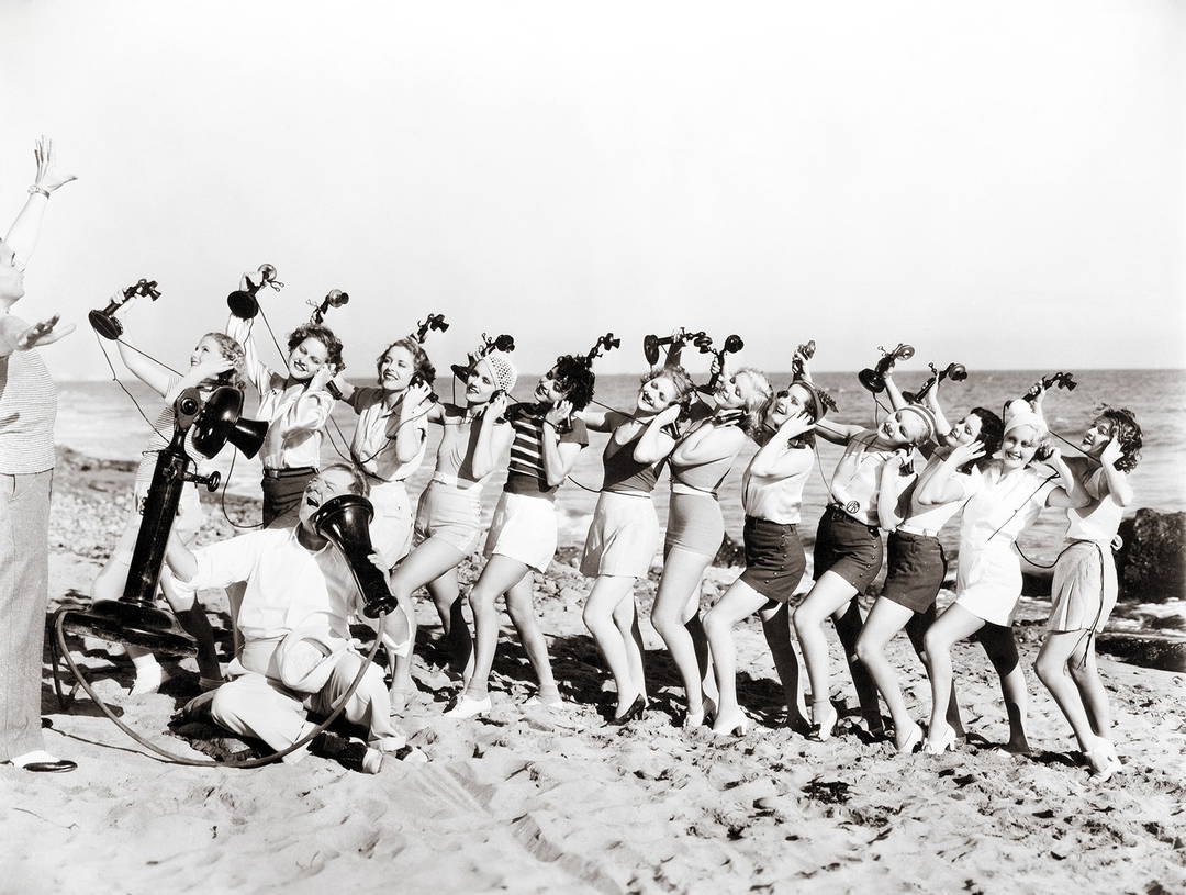 WC Fields with Telephone Operators on Beach by Classic Collection I - Darlings - Small Limited Edition. 30x40.