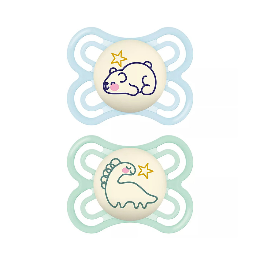 Lot de 2 sucettes silicone Perfect Nuit 2-6M animaux (modèle aléatoire)