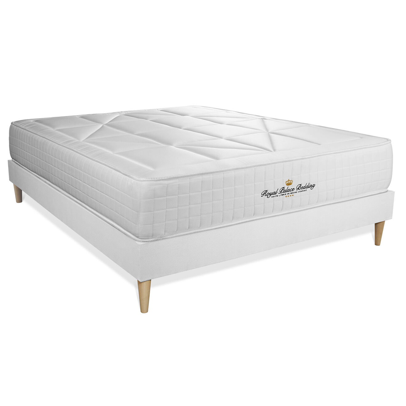 Royal Palace Bedding Ensemble matelas ressorts ensachés & mémoire de forme + sommier Windsor blanc - 160x200 cm